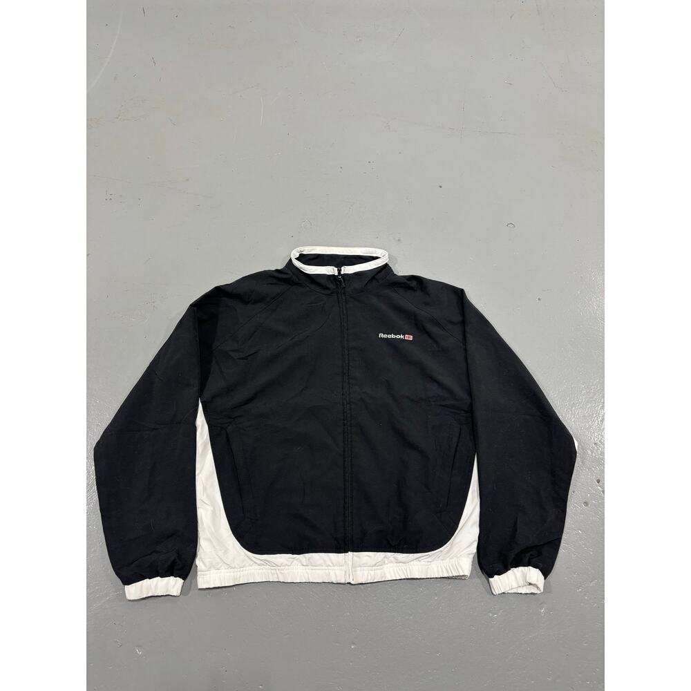 Vintage Reebok Classic Windbreaker Jacket Black White Mesh Lined Large Y2K